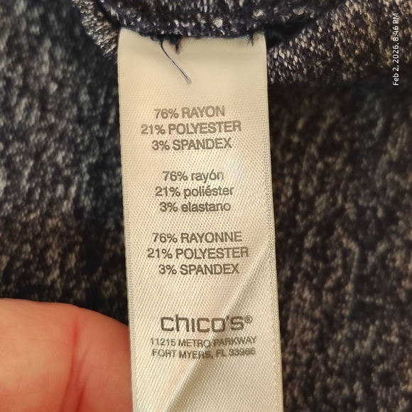 Chico’s Women’s Navy-Blue Marl 3/4 Sleeve Cowl Neck Sweater SZ 3 or XL POCKETS - Picture 4 of 7